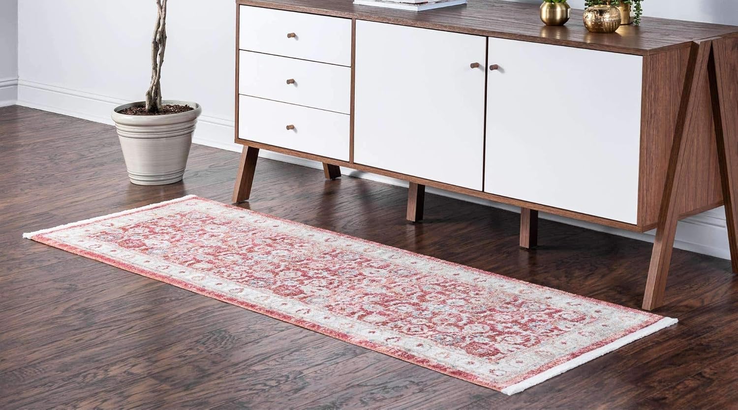 Unique Loom Noble Collection Country, Traditional, Distressed, Vintage, Botanical, Border Area Rug (2' 2 x 5' 11 Runner, Red/Ivory)