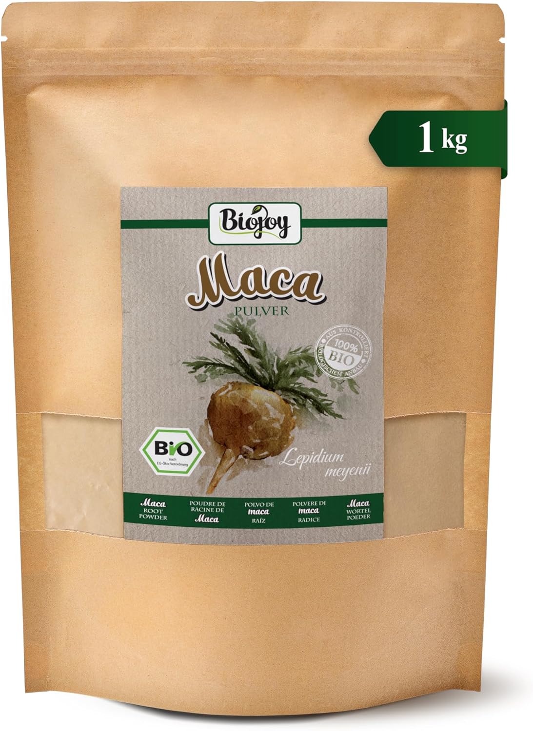 Biojoy Organic Maca powder from Peru (1kg), natural and pure (Lepidium meyenii)