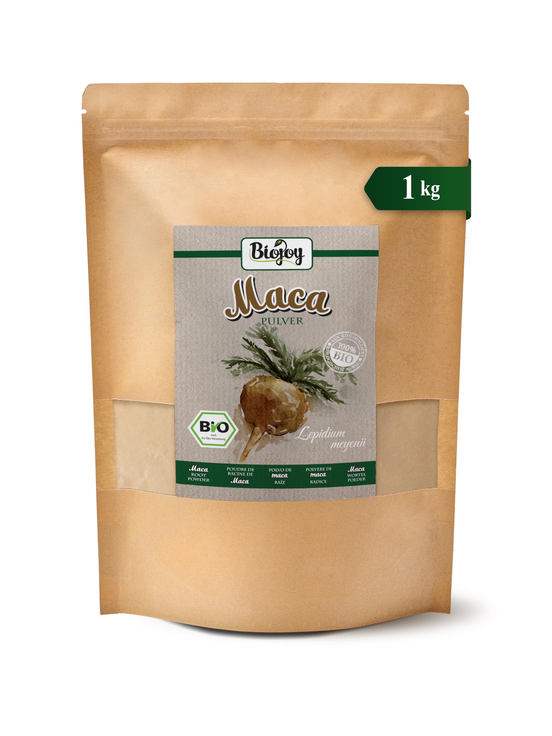 Biojoy Poudre de Maca BIO du Pérou (1 kg), naturelle et pure (Lepidium meyenii)