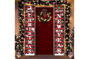 Christmas Decorations, Merry Christmas Banner Happy New Year Buffalo Plaid Christmas Decor Christmas Door Banner