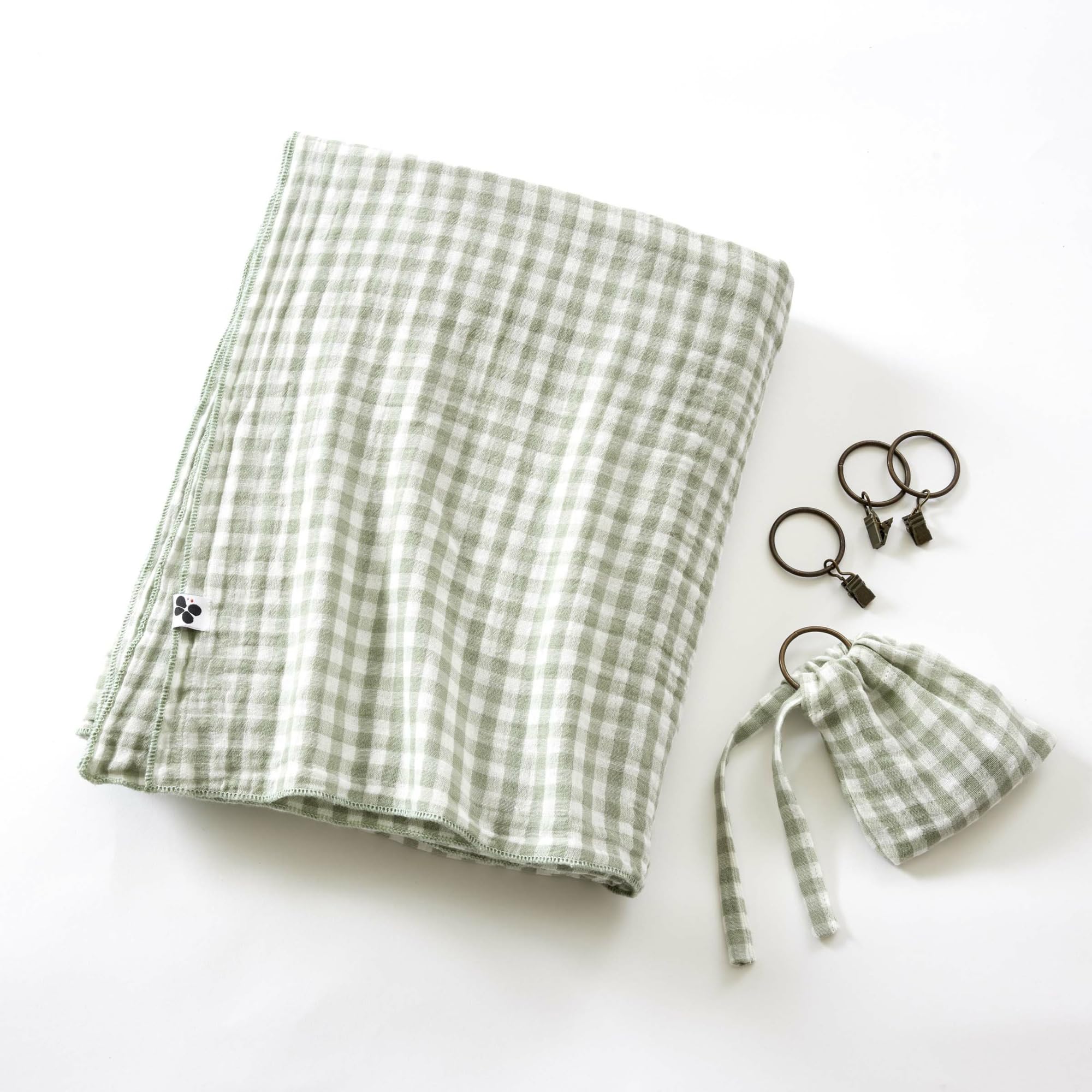 Rideau Ajustable Vickie Double Gaze de Coton Vichy 140 x 300 cm Eucalyptu | Double gaze de coton douce et naturellement gaufrée