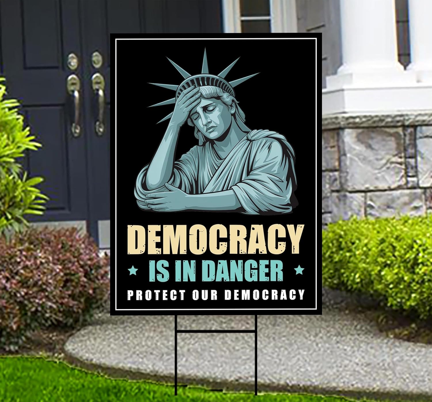 Protect Our Democracy Yard Sign - Resist Hate Lawn Sign, Anti-Trump Sign, Resist Racism, Resist Fascism Yard Sign with Metal H-Stake (Multicolor, 24" x 18", Double Sided)