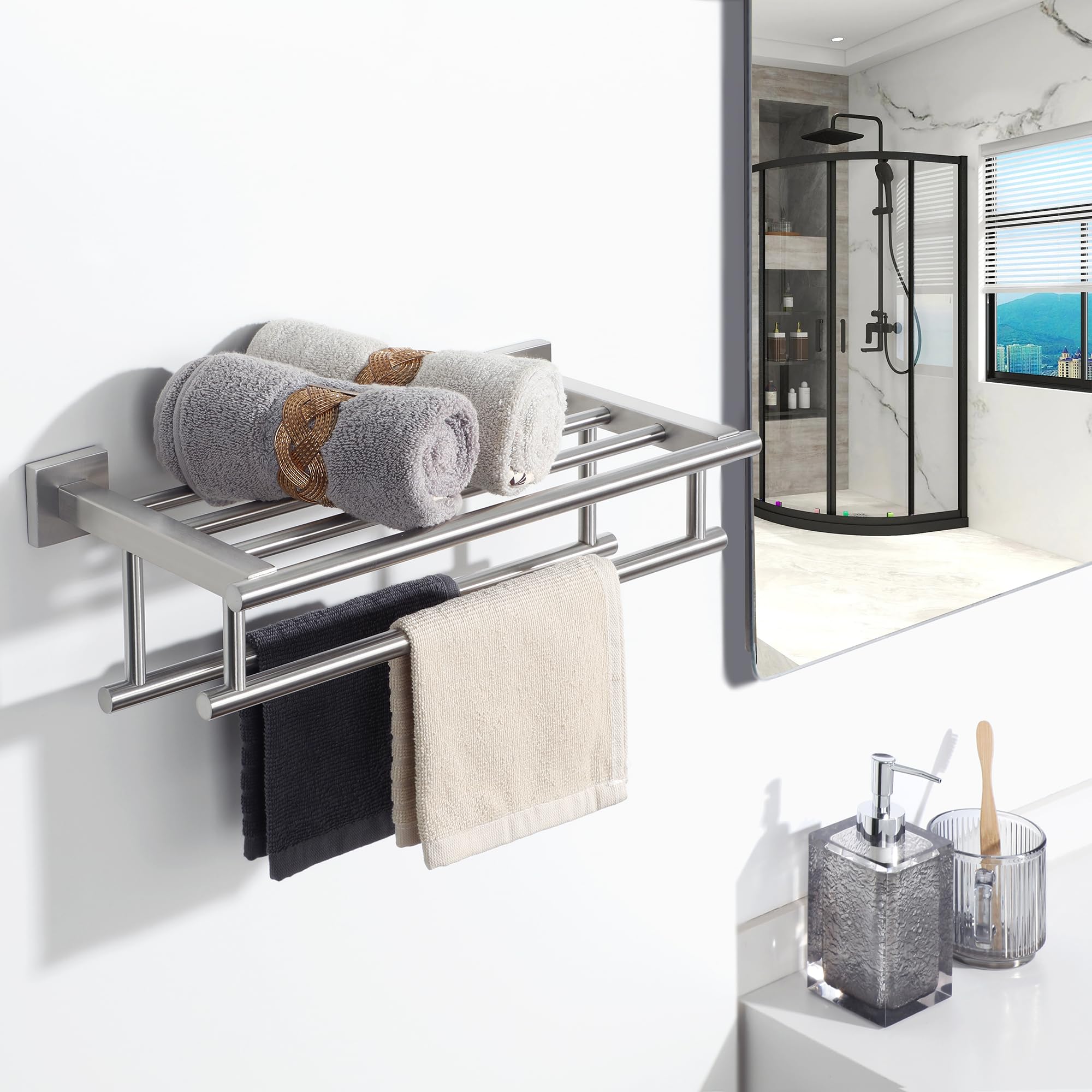 Sayayo Porta Asciugamani Bagno Doppio Porta Asciugamano da Parete, 40CM Porta Asciugamani Bidet Acciaio Inossidabile SUS304 Grigio Argento