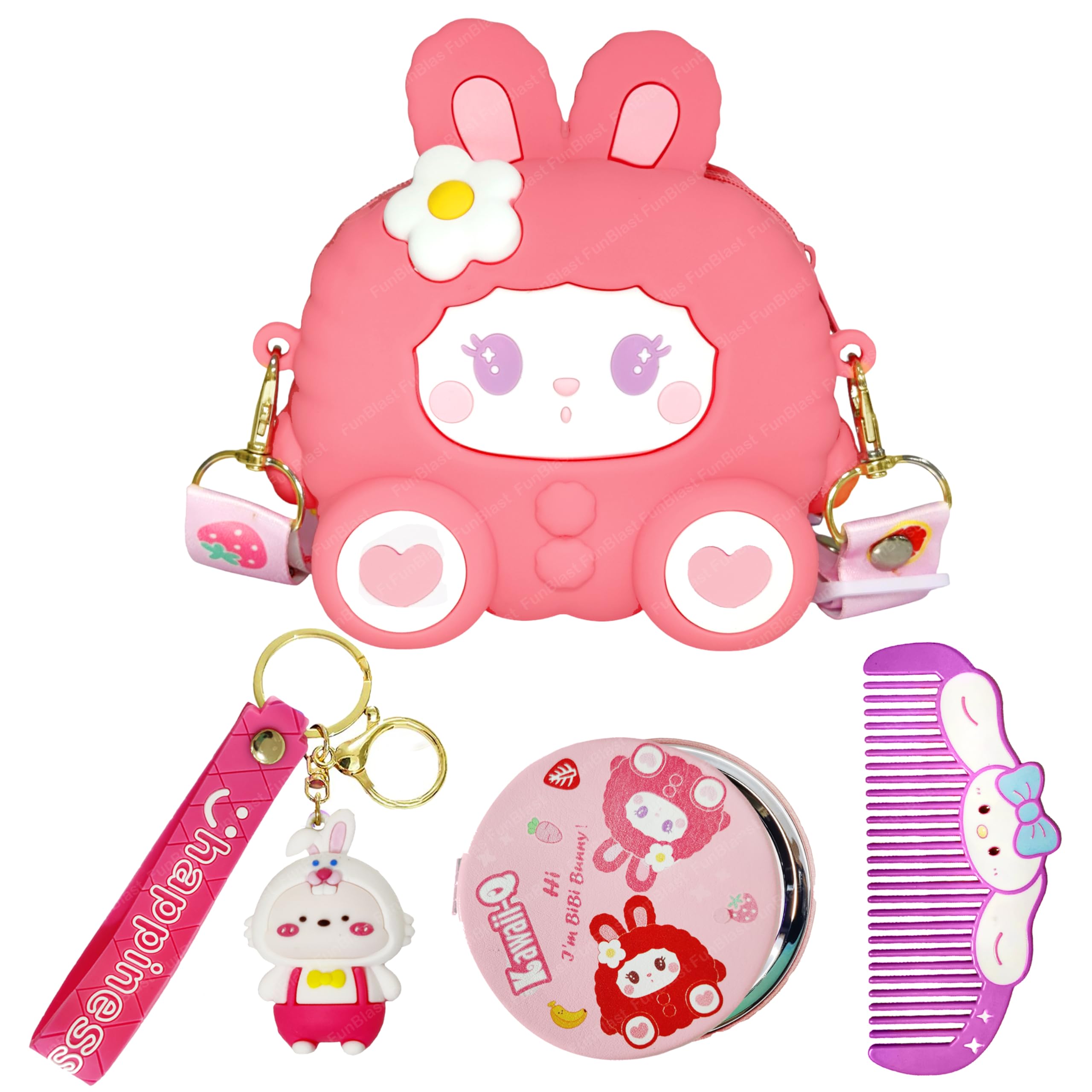 FunBlast Bunny Sling Bag with Key Ring, Comb and Mirror – silicone Mini Bag for Girls, Fancy Bag for Girls, Purse, Stylish Cross Body Bag with Adjustable Strap, Korean Bag for Girls (Bunny-Pink) (B0CKBN67LF) Amazon Price History, Amazon Price Tracker