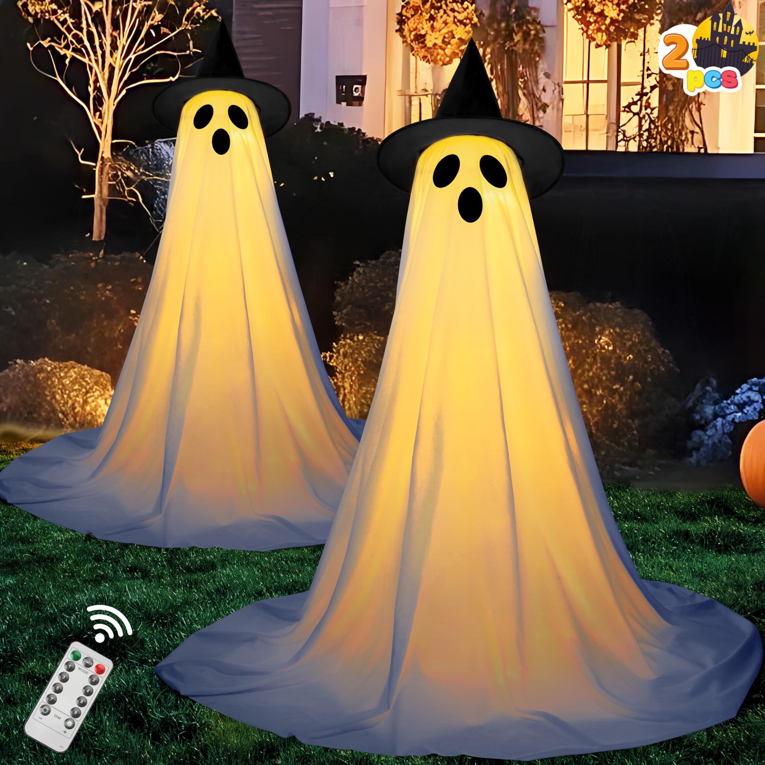 Fantômes sur pied Halloween résistant au vent lot de 2 JOYIN 120cm