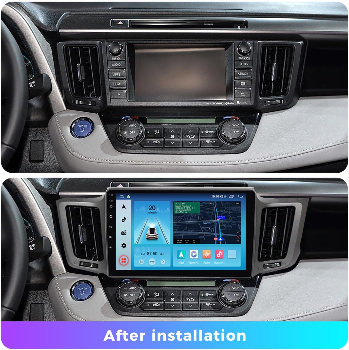 FELLOSTAR Car Stereo for 2013-2018 Toyota RAV4(Low Confi) Radio Upgrade with Carplay & Android Auto 8-Core 2+32G Head Unit 10 Inches QLED Touch Screen BT5.1/GPS/SWC/AM/FM/DSP/5G