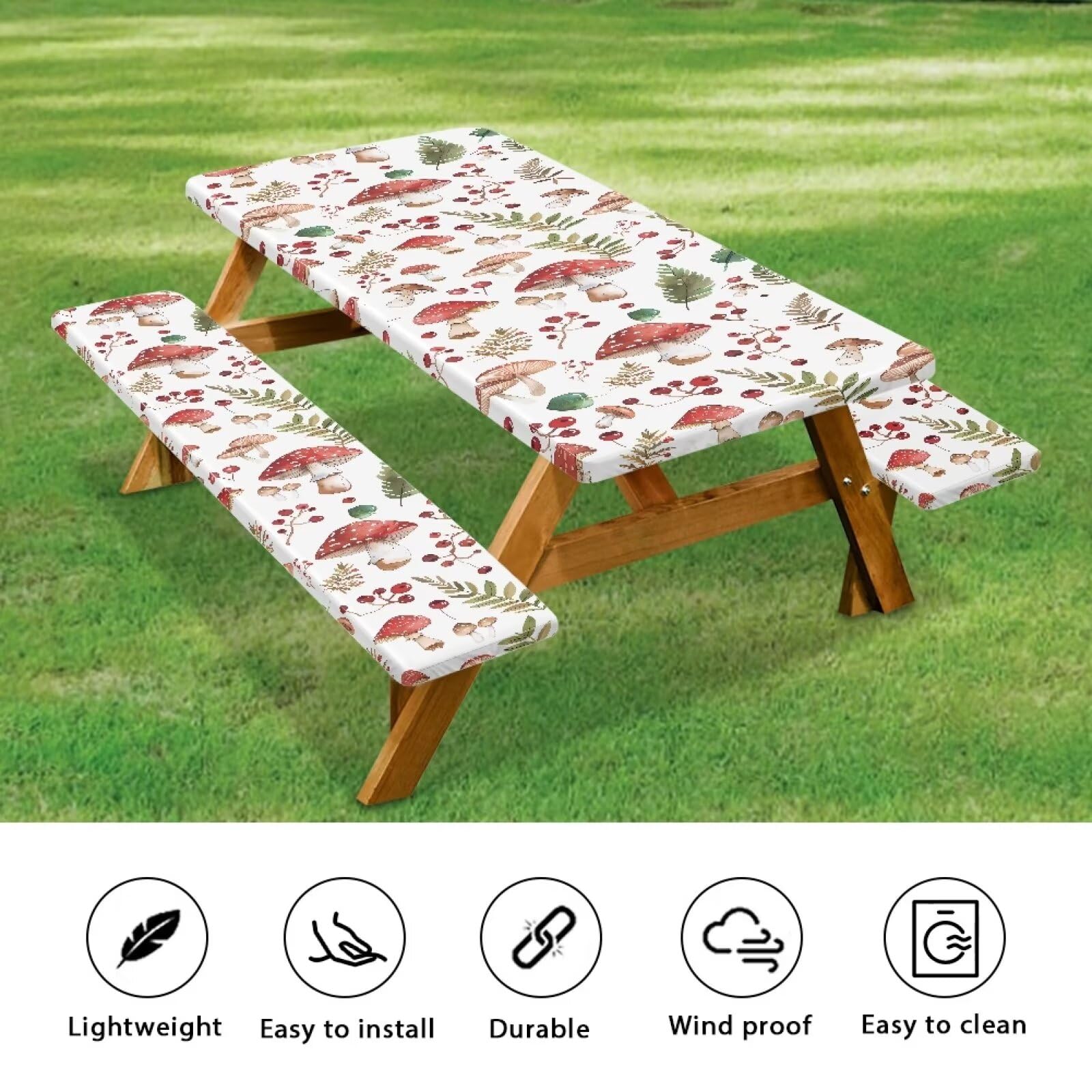 Picnic Table Cover With Bench Covers Camping Essentials Waterproof Windproof Camping Tablecloth With Drawstring Bag, Fitted Rectangle Tables And - View #9