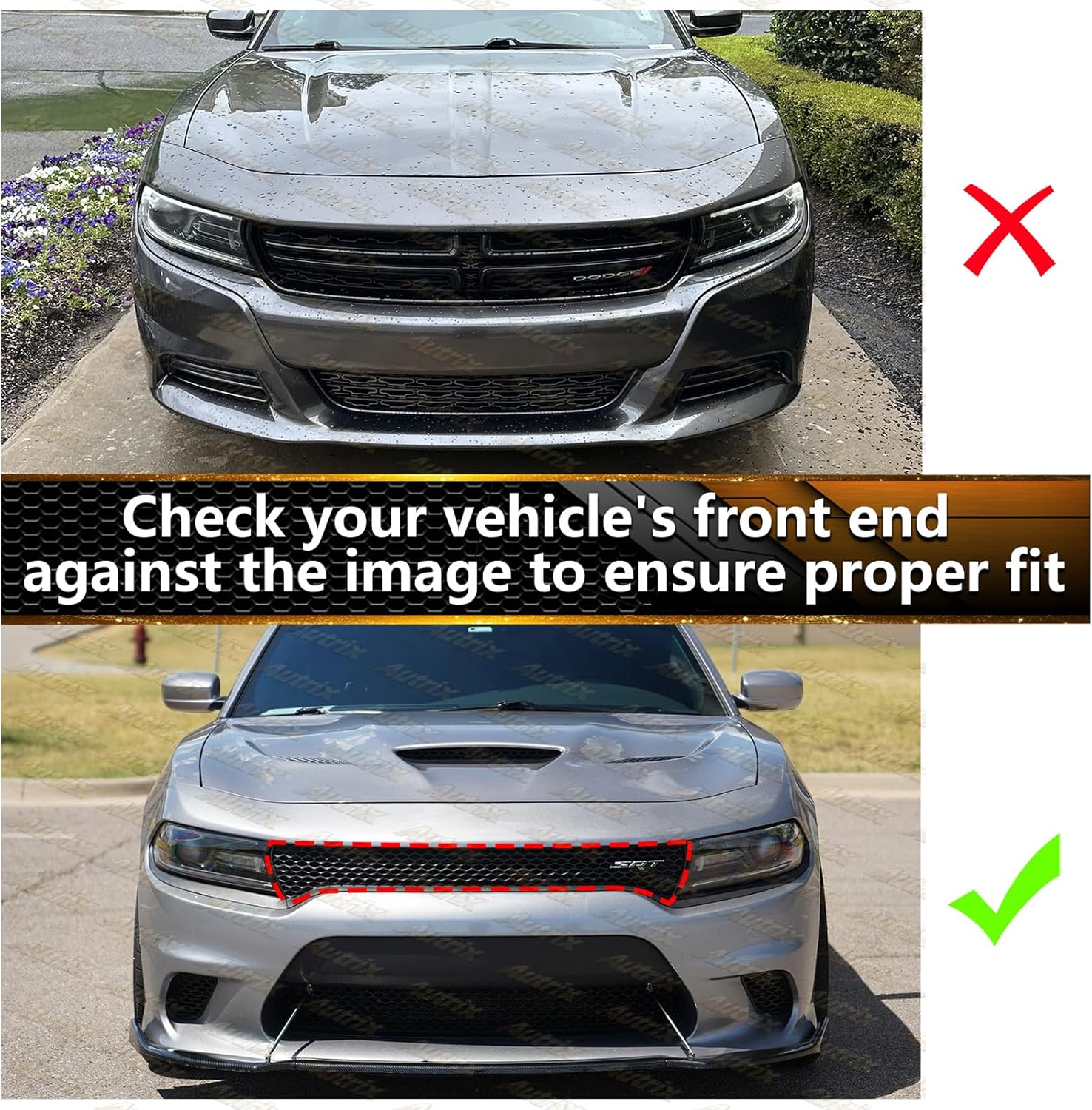 Front Bumper Grille Compatible With 2015-2024 Dodge Charger SRT Scat Pack Non-Widebody Front Upper Grille Black