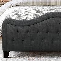Vista 12 de Rosevera Turin Linen - Cama tapizada con paneles y cabecero capitonado con botones ajustables para dormitorio, tamaño Queen, color gris