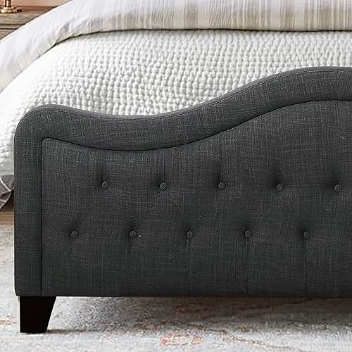 Miniatura 5 de Rosevera Turin Linen - Cama tapizada con paneles con cabecero ajustable con botones para dormitorio, tamaño Queen, carbono