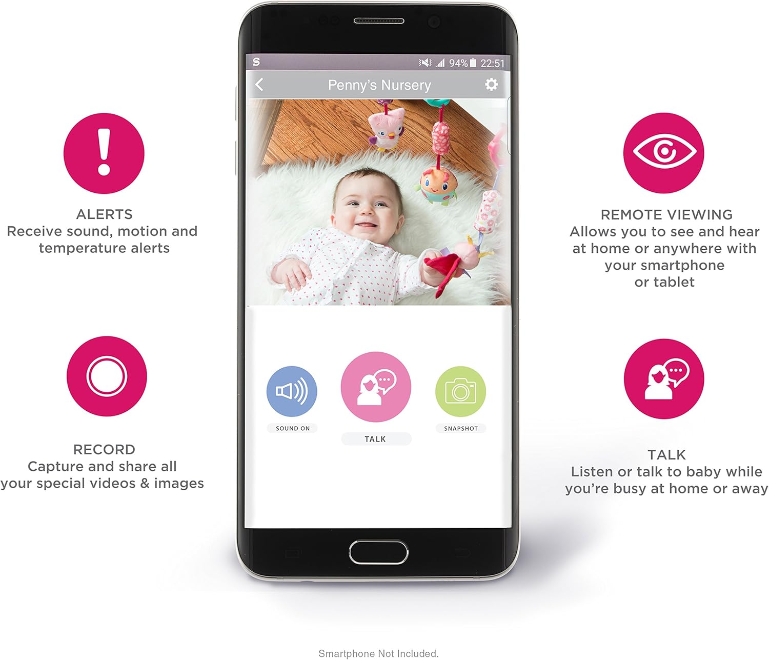 Smartphone screen showing Project Nursery app features