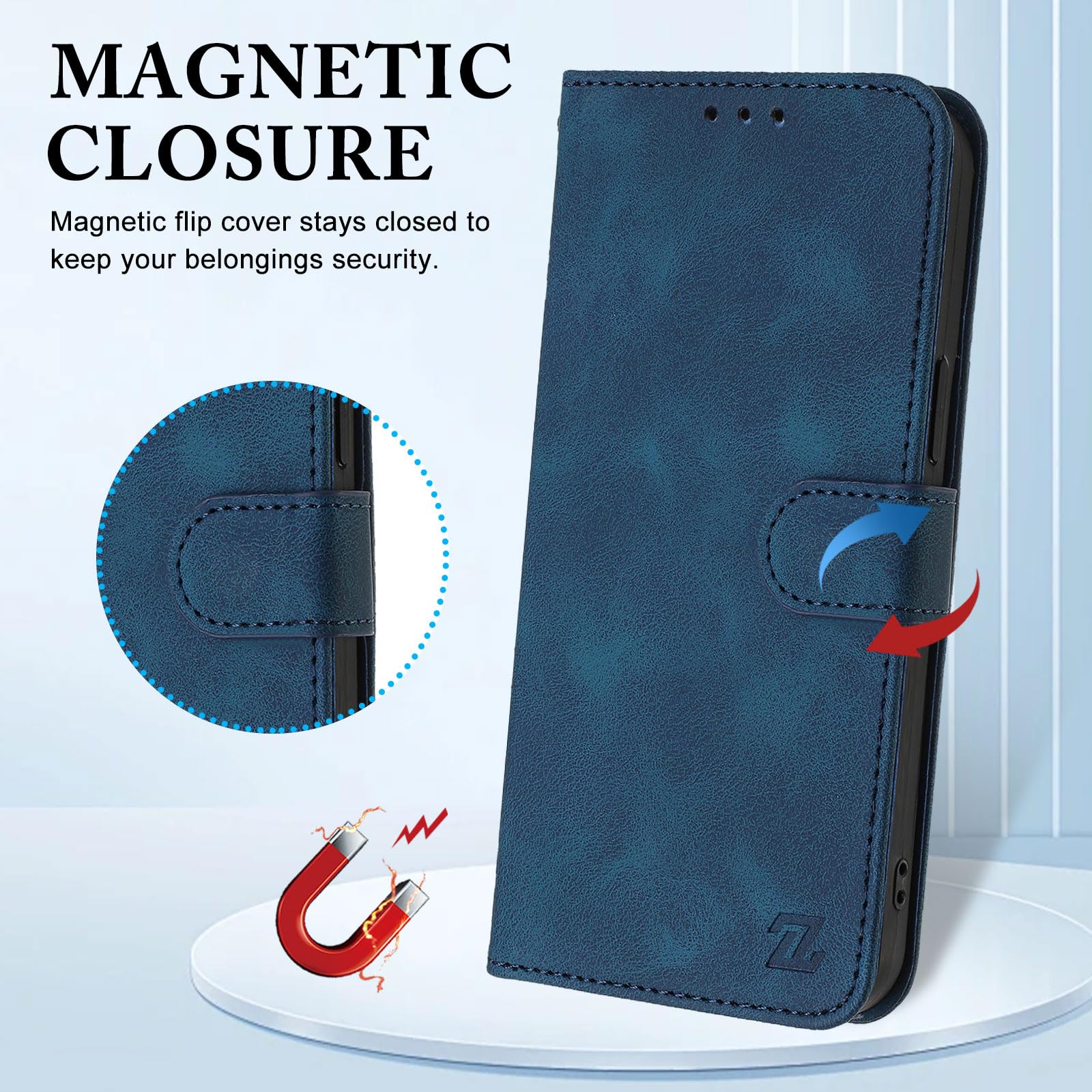 Etui na iPhone 14 / iPhone 13, [blokada RFID] Skórzane etui z klapką z uchwytem na karty, odporne na wstrząsy etui z portfelem dla iPhone 14 / iPhone 13 (jasnoniebieski)