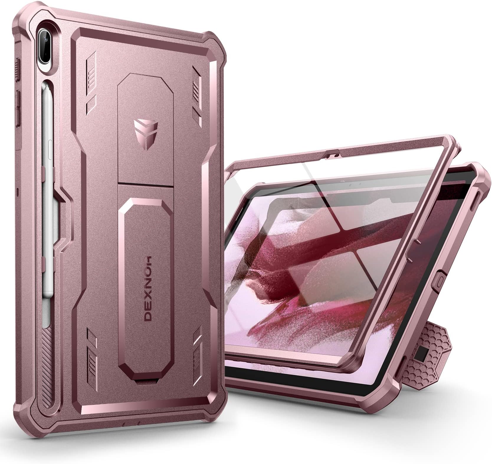 Dexnor Case for Samsung Galaxy Tab S7 FE 12.4 Inch (2021), [Built in Screen Protector & Kickstand] with Pen Holder Heavy Duty Shockproof Full Body Protective Cover for Galaxy S7 FE Case-Pink