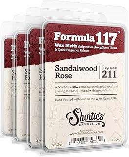 Shortie's Candle Company Sandalwood Rose Wax Melts Bulk Pack - Formula 117-4 Highly Scented 3 Oz. Bars (12 Oz. Total) - Made with Natural Oils - Incense & Earth Air Freshener Cubes Collection