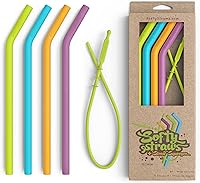 Softy Straws 9" Wide Reusable Silicone Straws with Curved Bend & Patented Squeegee - BPA-Free, Kid-Safe for Tumblers, Smoothies