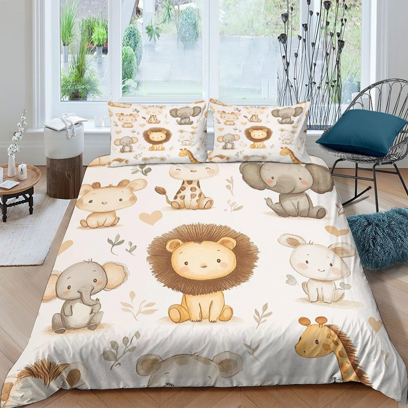 Ctjqhvkz Style-8 3D Printed Cartoon Lion Fitted Sheet Microfiber Soft Safari Animal Mattress Cover For Bedroom Dorm Decor Single（135X200cm）