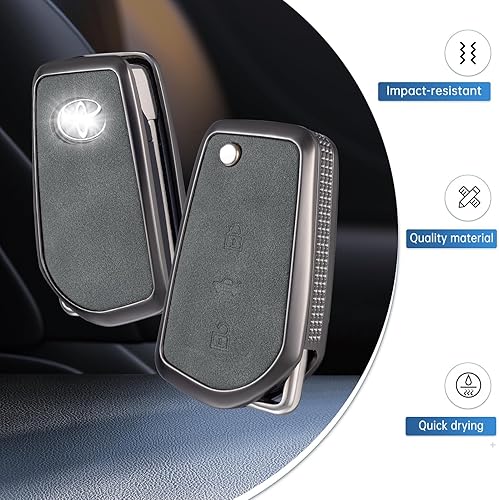 Miniatura 3 de YO&YOYE Compatible con funda de llavero Toyota con llavero de cuero protector para llave inteligente Fortuner Tundra Camry RAV4 Highlander Corolla