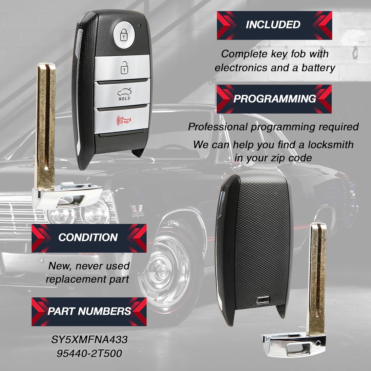 2X USARemote Keyless Entry Remote Key Fob Smart Replacement for 2014 2015 Kia Optima (SY5XMFNA433, 95440-2T500)