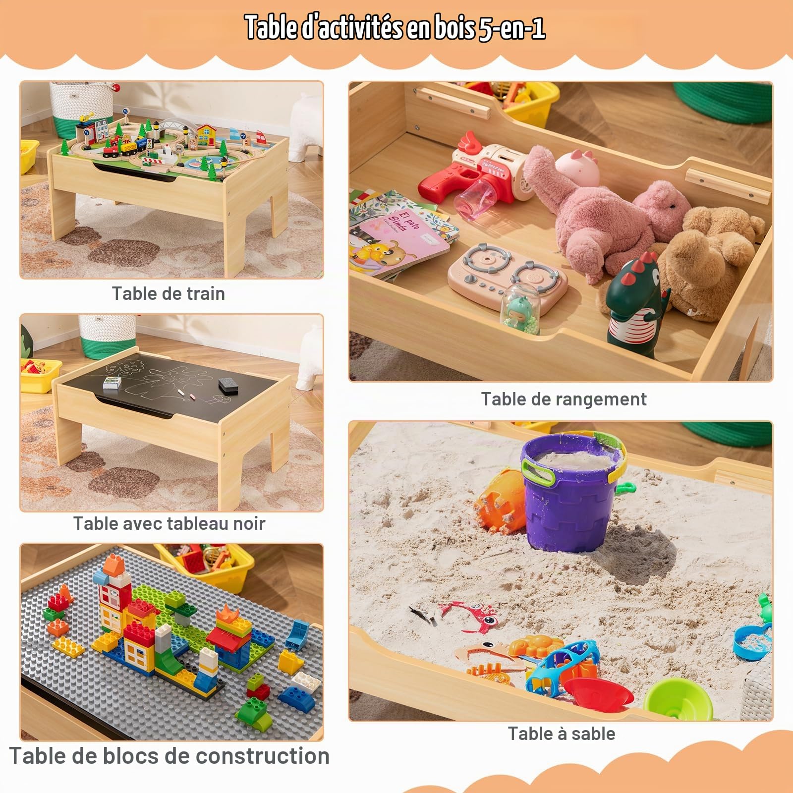 DREAMADE Table Circuit de Train en Bois, 78 Pièces avec Rails, Plateau Réversible & Amovible, Jouet Interactif Parent-Enfant, 3+ Ans