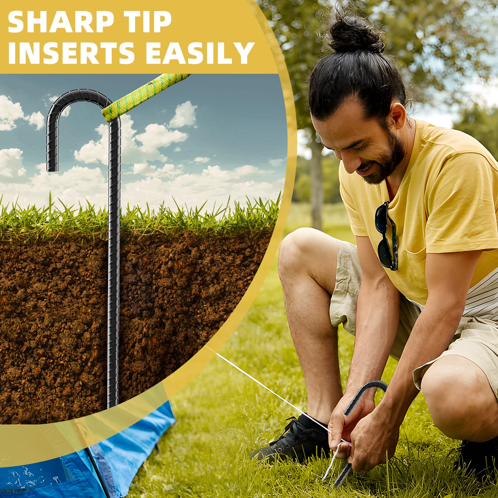 Ancrage Trampoline Galvanisé ZEONHEI Lot 10 Piquets Ancrage Sol Galvanisés 30cm - Forme U, Pointe Ciseau - Pour Trampoline, Tente, Camping Fixation Sol Stable
