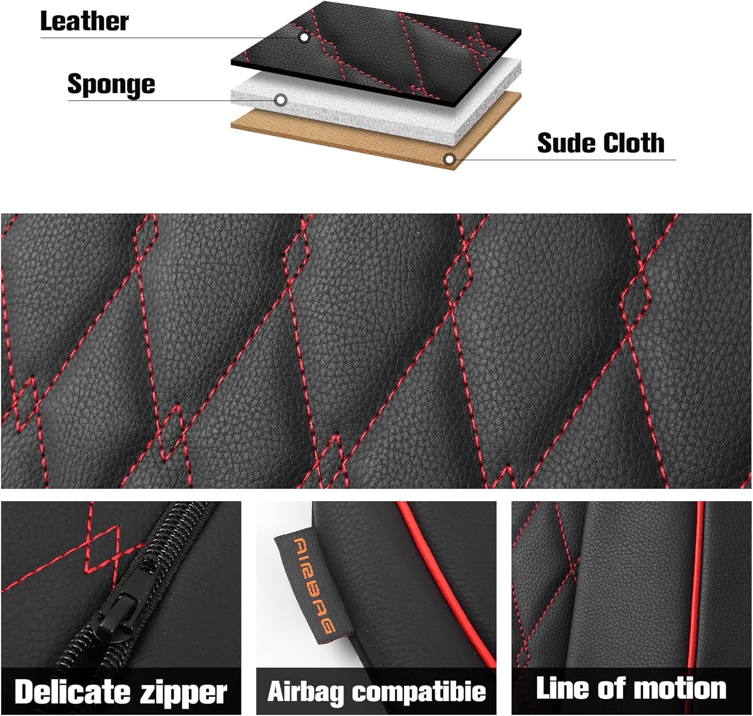CAROMOP Faux Leather Car Seat Covers 2 Front Set,Luxury and Comfortable Seat Covers for Cars, Airbag Compatible Car Interior Covers, Universal Fit for Suvs,Vans,Trucks(Black/Red)