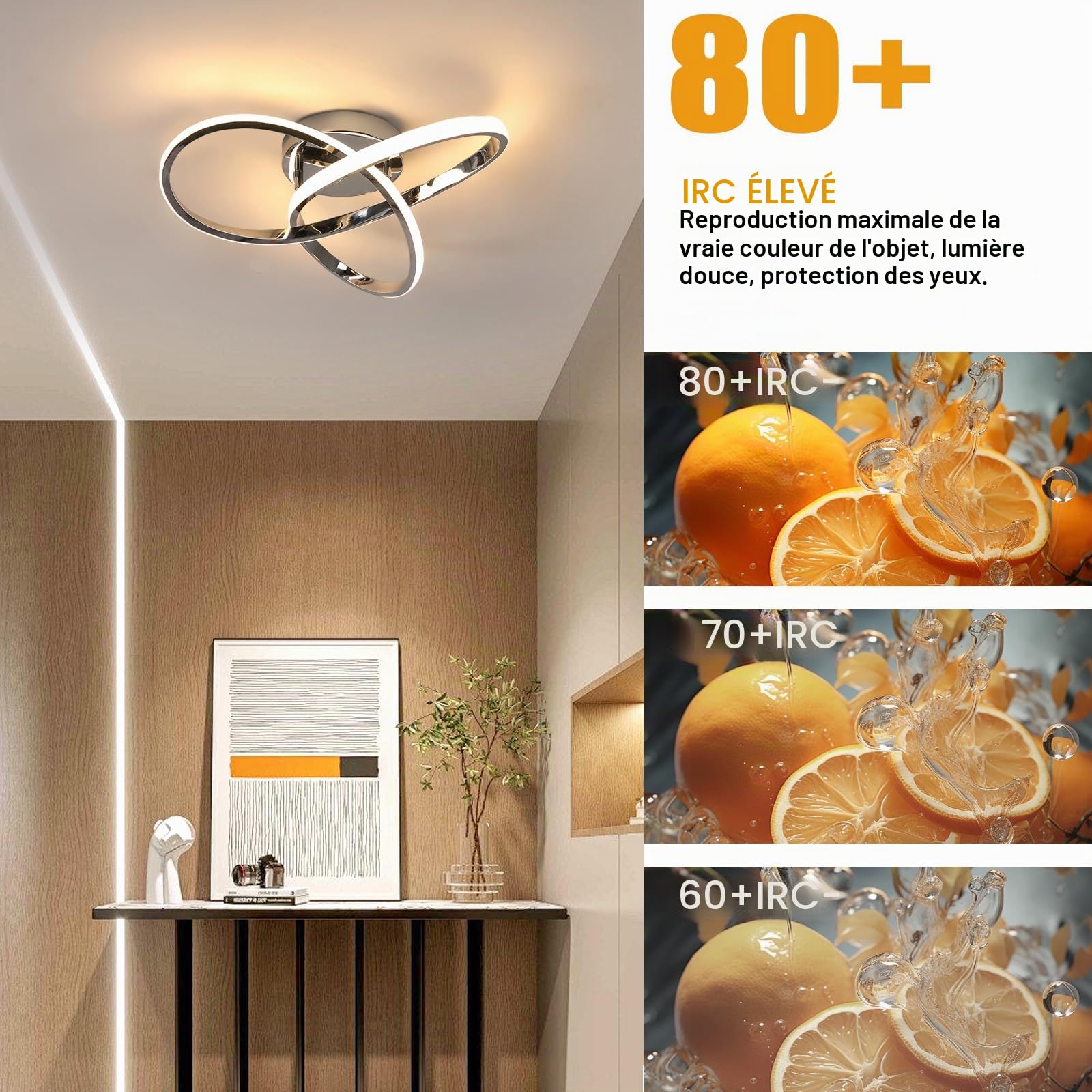 Comely Plafonnier LED, 38W 4275LM Lampe de Plafond Moderne 3000K, Chromé | Créatif en Forme de Fleur Luminaire Plafonnier pour Chambre Cuisine Salon Couloir, 40CM