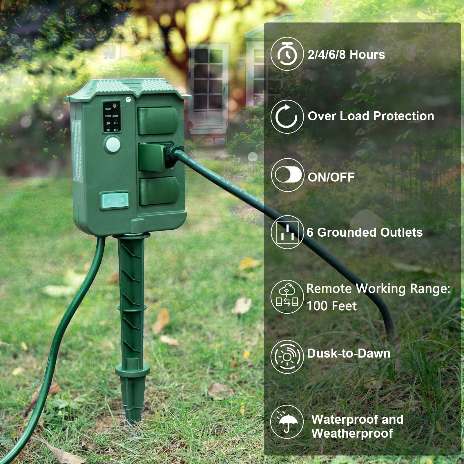 Snapklik.com : Outdoor Light Timer Waterproof, Dusk To Dawn Power Stake ...