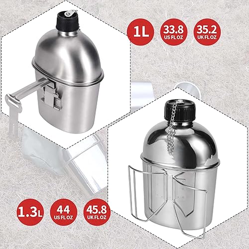 Miniatura 8 de Goetland Botella de agua de acero inoxidable de la Segunda Guerra Mundial US Army Canteen Kit de 1QT con bolsa de nailon de 0.5QT Copa G.I.
