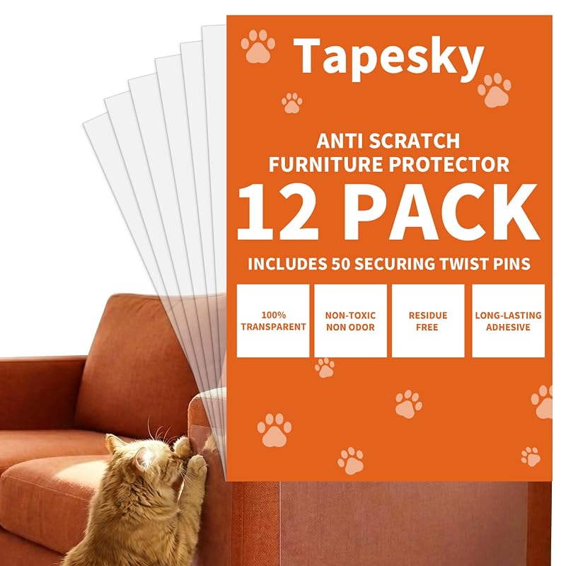 Protetor transparente para móveis contra arranhões de gatos em PVC Tapesky XL 43,18 x 30,48 cm, 12 folhas