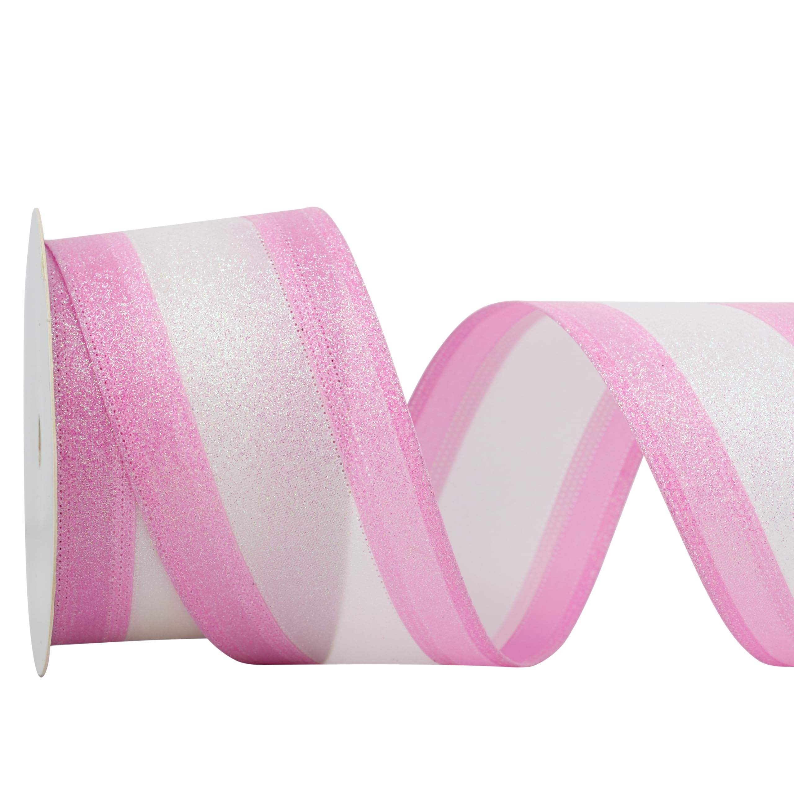 Amazon.com: DINDOSAL Pink and White Glitter Wired Ribbon 2.5