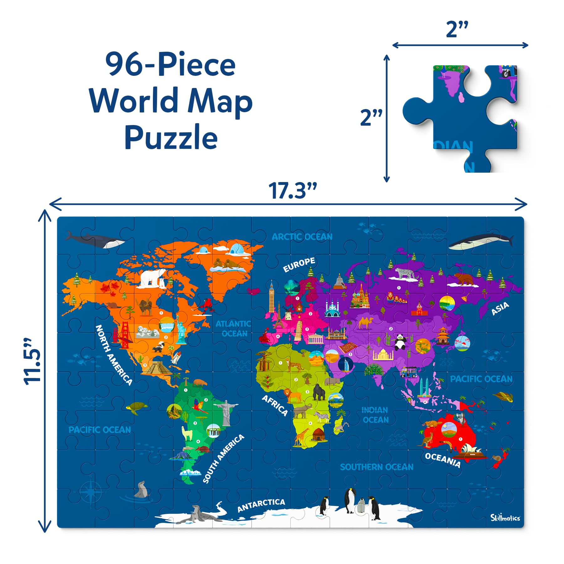 Amazon.com: Skillmatics World Map Puzzle - 96 Piece Jigsaw Puzzle
