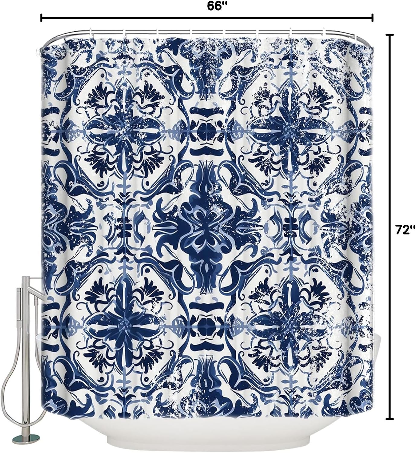 Navy Blue Boho Shower Curtain, Stall Shower Curtains for Bathroom/Bathtub, Ehtnic Abstract Art Modern Geometric Waterproof Fabric Shower Curtain Set with 12 Hooks, 66" x 72"