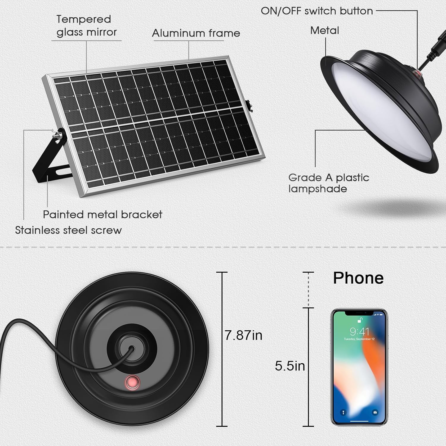 Dual Head Black Solar LED Pendant Lights with Remote