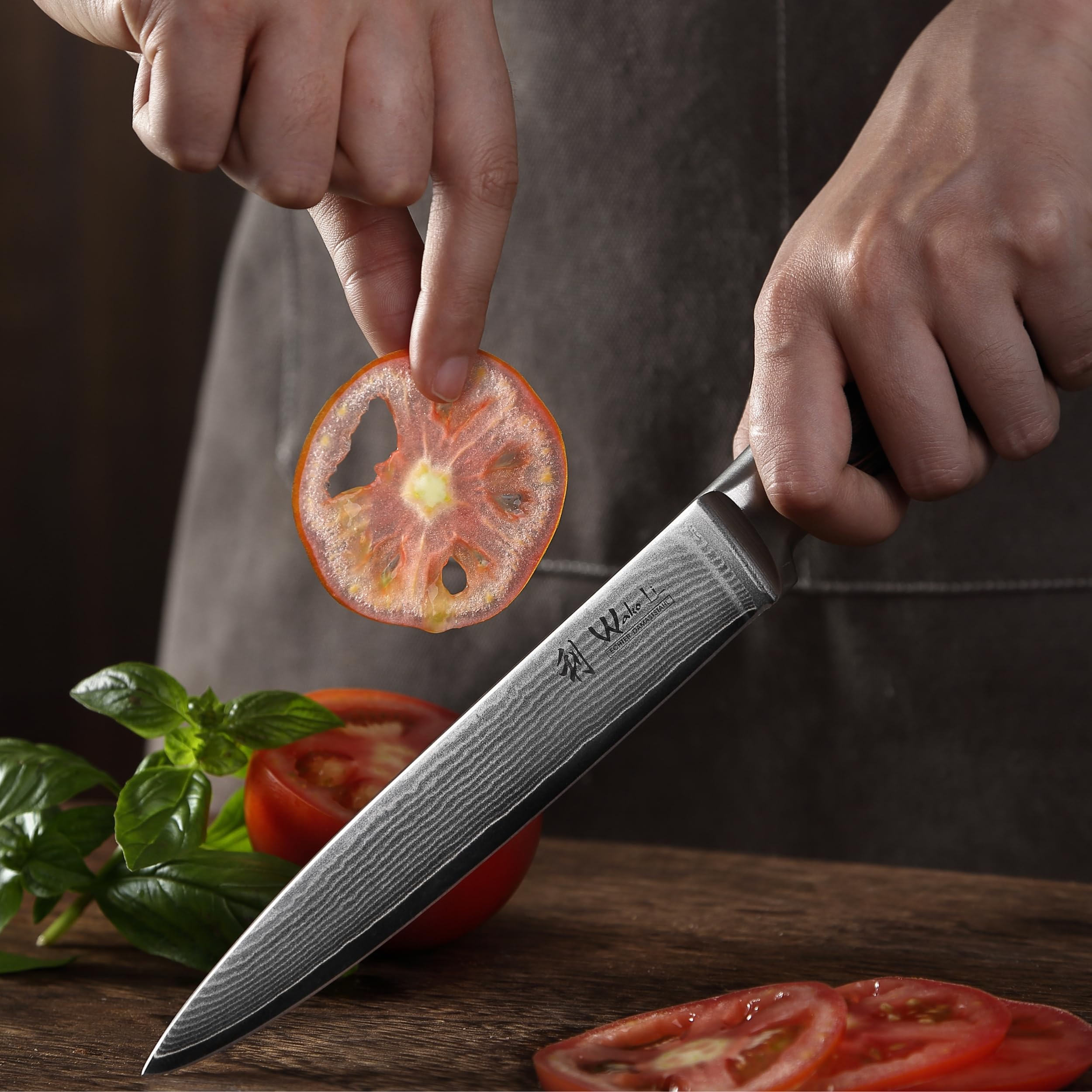 Wakoli EDIB 4-teiliges Küchenmesser Set aus Damaststahl (VG10 Kern) in edler Geschenkbox – Scharfes Damastmesser Set mit Pakkaholzgriffen – Messerset mit 2x Santoku, Fleischmesser & Officemesser