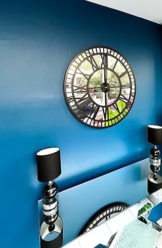 Miniatura 5 de Large Mirrored Wall Clock For Home Decor - Modern Wall clock with Wood Frame Big Silent Non Ticking Clock, Living Room Decoration, Kitchen, Bedroom