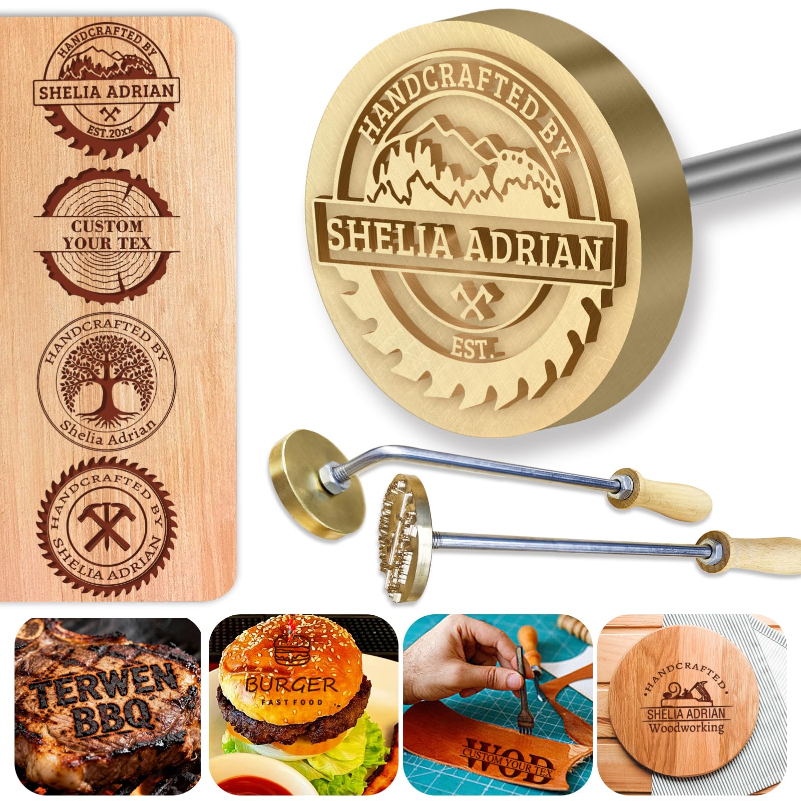 Custom Logo Wood Branding Iron Personalised Reliable Leather Branding Iron Wood Burning Stamp Meat Cake Burger Coconut