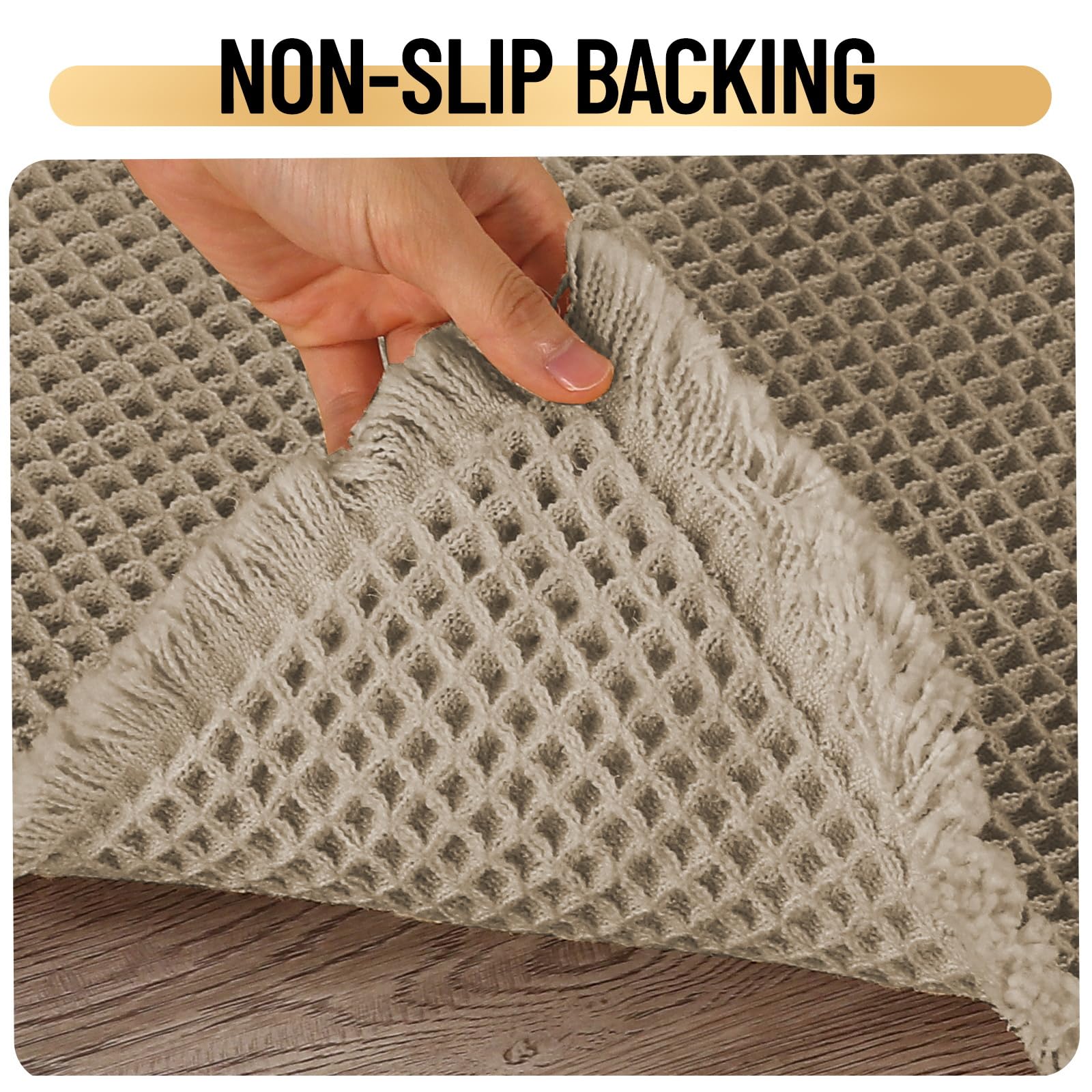 Waffle Badematte rutschfest Badezimmerteppich mit rutschhemmender Rückseite Weich Badteppich Saugfähige Badvorleger Waschbar Duschvorleger für Badezimmer, 60x180 cm, Braun