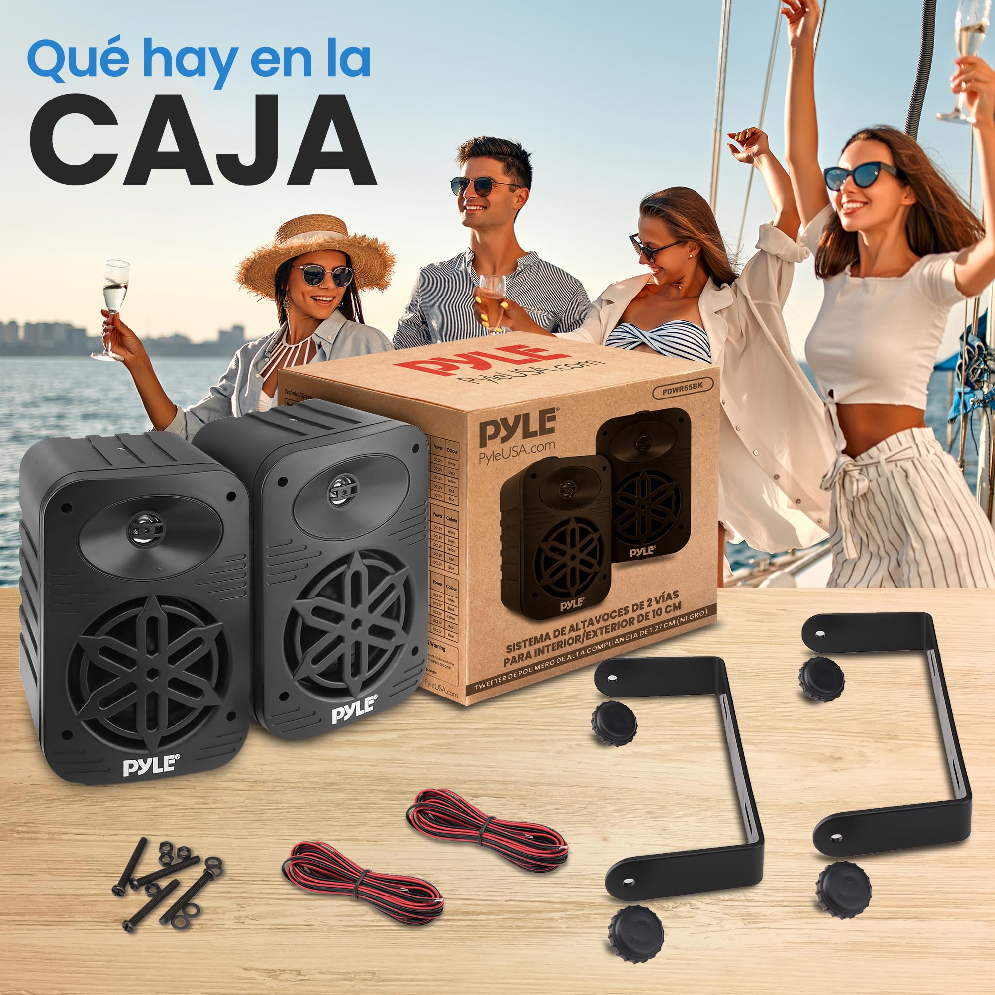 Pyle Altavoces, 500V, Interiores y Exteriores, A Prueba de Agua, 2 vias con bocina de 5.25”, Tweeter de ½, para el hogar, Barco, Zona Marina, Terraza, Patio o Piscina