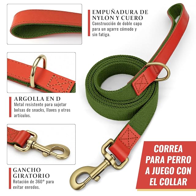 Foto 3 de 6 de Set de Collar y Correa 152cm para Perros XL (43-66cm) Nailon (Verde)