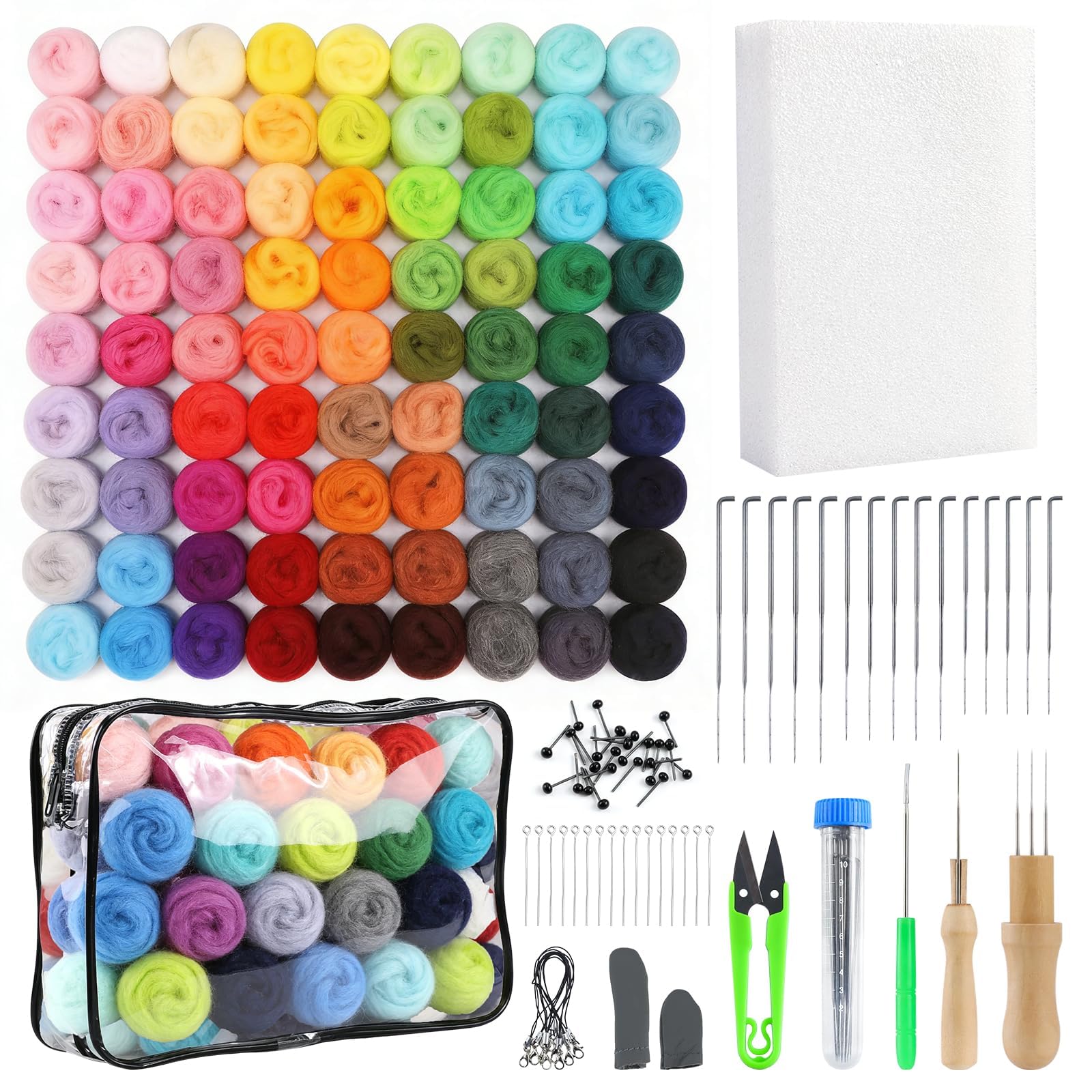 Set di Lana per Infeltrire 100 Colori,300g Lana Aghi & Strumenti | Strisce di Lana per Infeltrire per Infeltrimento a Secco e ad Umido,Adatto per Creazioni di Animali Fai da Te e Kit di Infelt