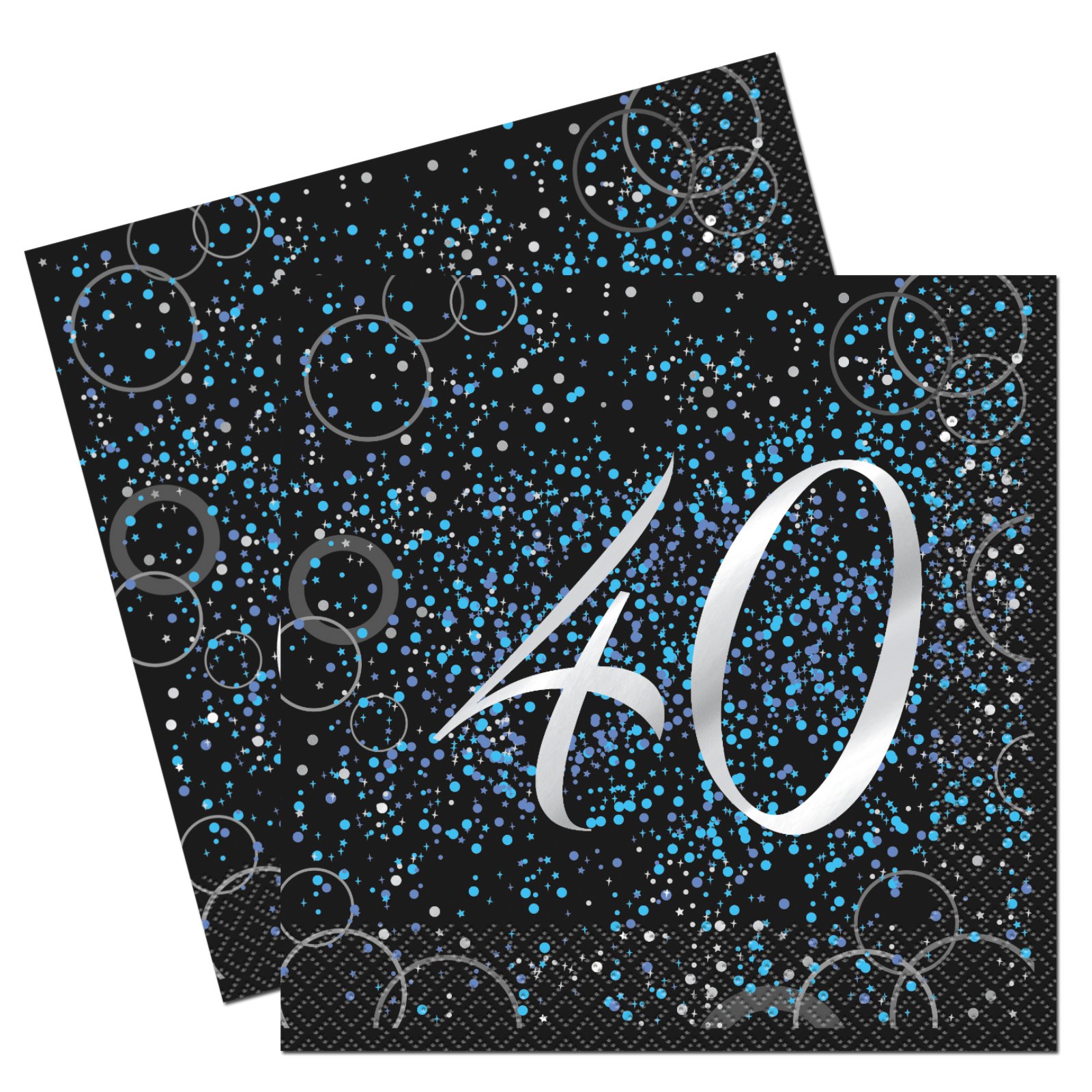 Serviettes En Papier 40e Anniversaire - Lot De 16 - Bleu Métallisé Avec Chiffres Brillants - 16,5x16,5 Cm - Unique Party