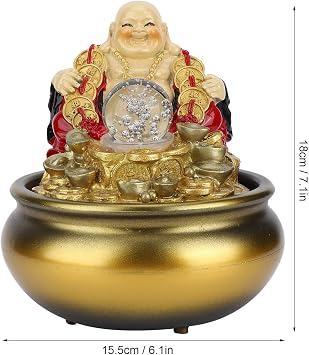 Desktop Fountain Flowing Water Makes Money Ornament Crystal Ball Landscape Decor Crafts Waterfall Led Creativity Decorative Ornaments Fountain (13037 Gold US Plug 110V)