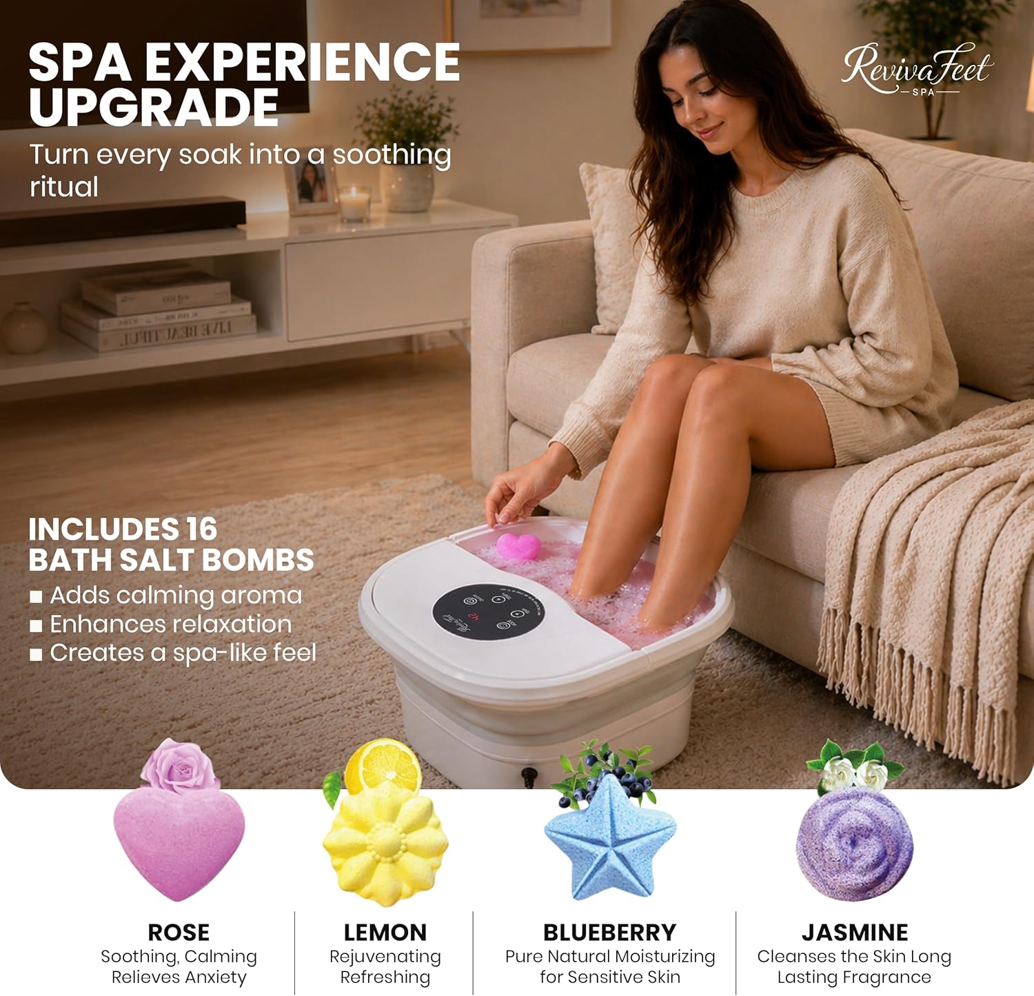 Collapsible Foot Spa Electric Rotary Massage, Heated Foot Bath with Bubbles and Temperature Control. Foot Bath Soak Tub with Remote, 16 Motorized Shiatsu Massage Balls & 16 Salt Bombs