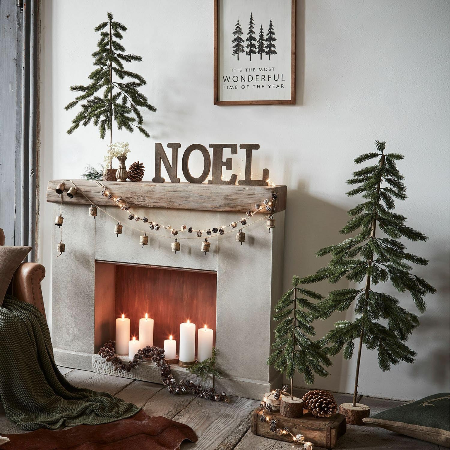 Loberon Weihnachtsbaum 3er Set Lorin, Verschiedene Größen, Kunstnadel-Baum, Deko-Tanne, Weihnachtsdeko, Weihnachten, Kiefernholz, Eisen, Kunststoff, grün
