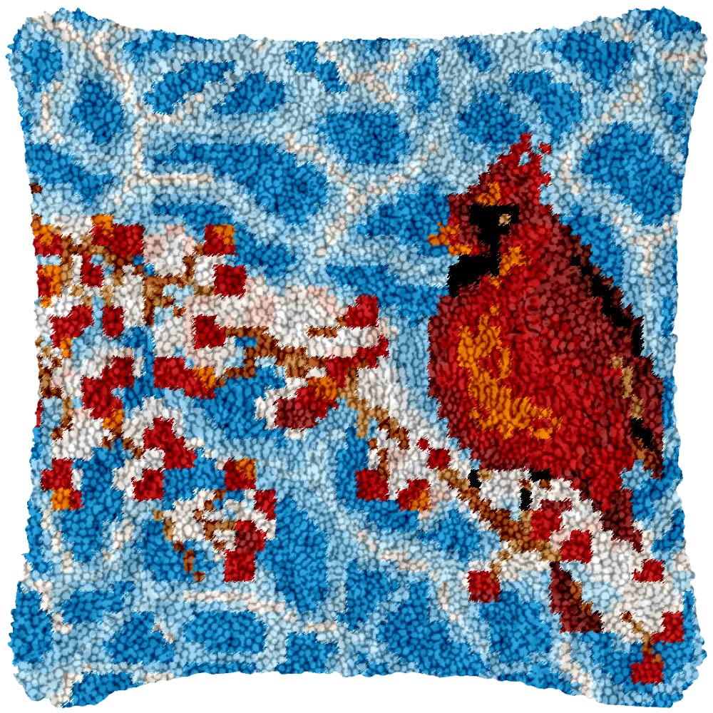 DIY Latch Hook Cushion Kits with Pre-Printed Pattern, Latch Hook Pillow Case Kits Carpet Set, Pillow Cover Sofa Cushion Cover Craft Kits 17x17 inch, 43x43 cm( Magpie )