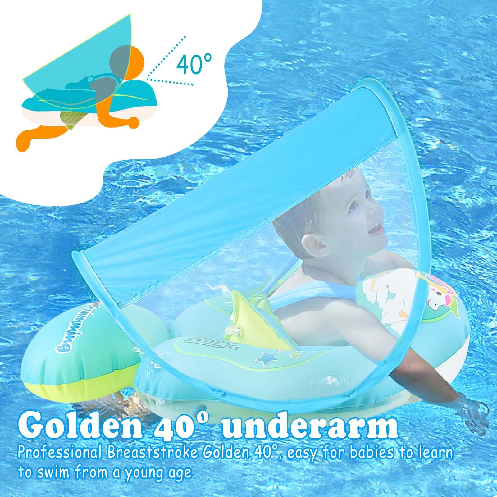 ACTOYS Piscina Bebe, Flotador Bebe con Sombrilla, Flotadores Piscina, Flotador Bebe, Flotador de Bebe Inflable, Anillo de Natación para Bebé, Juguetes Piscina y Baño 3 a 36 Meses