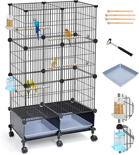 46-Inch Bird Cage, with Wooden Perches, Metal Parakeet Cage with