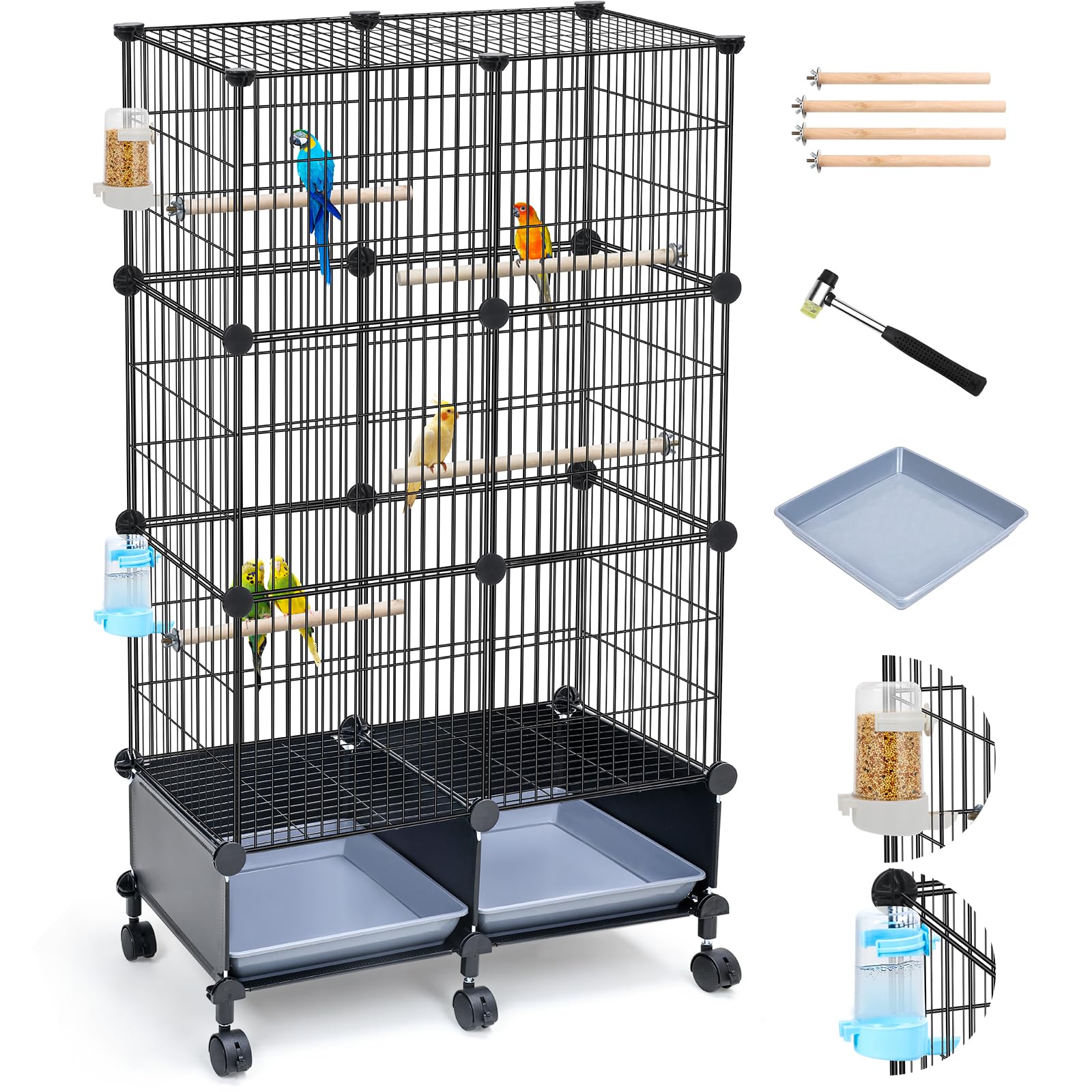 VISCOO 46-Inch Bird Cage, with Wooden Perches, Durable Metal Parakeet Cage with Slide-Out Tray, Water Bottle & Feeder, Bird Cages for Parrot, Parakeets, Cockatiel, Lovebird, Pigeon and Small Birds