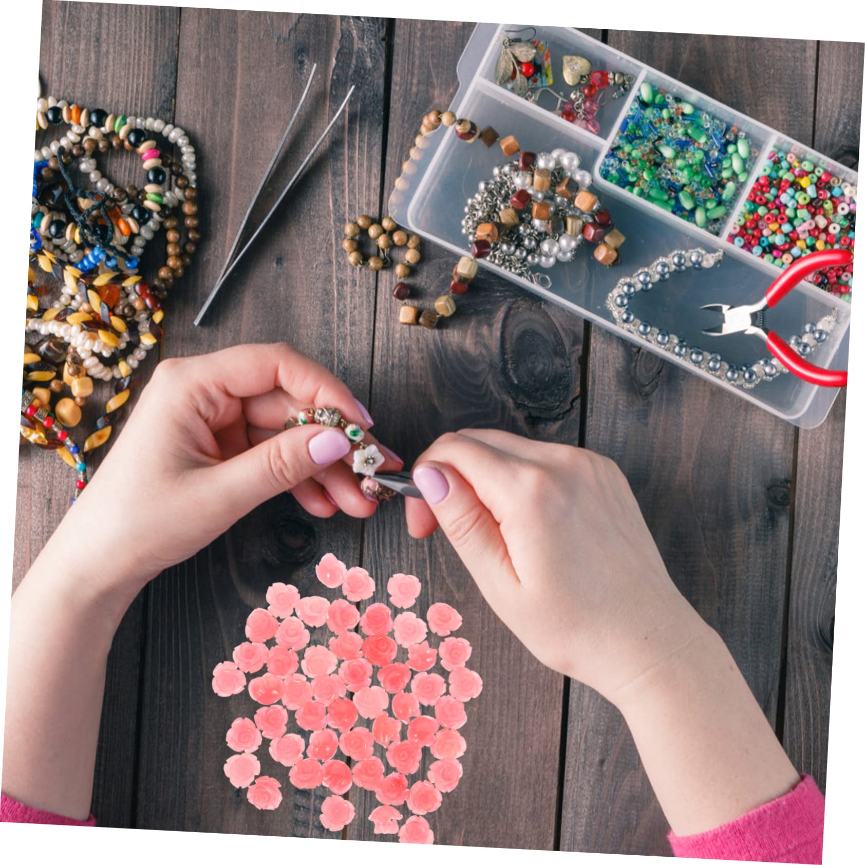 TEHAUX 250piezas Abalorios Sueltos De Concha Rosa Perlas Para Joyería Para Pulseras y