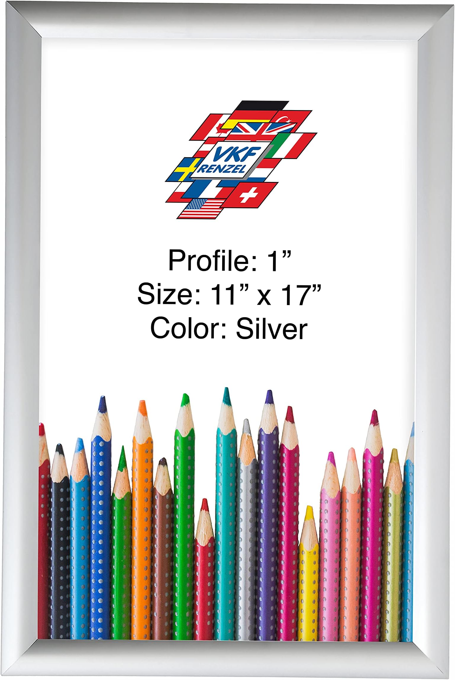 Aluminum Snap Frame, Front Loading Pictures Frame, 11" x 17", Silver Finish, with Non-Glare PVC Cover and Sturdy Plastic Backing